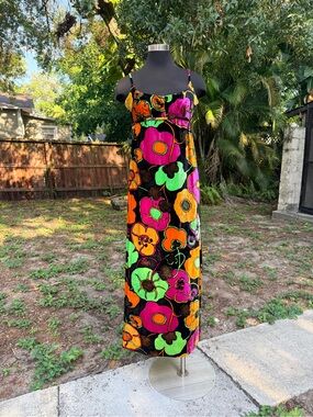 Vintage 1960s MIA Boutique Bright Floral Velvet Maxi Dress